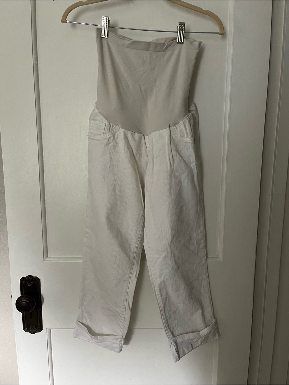 Indigo Blue White Maternity Capri with Support Panel